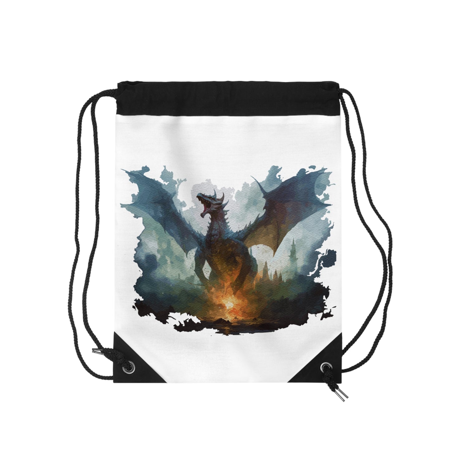 Drawstring Bag - Roaring Dragon Drawstring Bag, Zipper Pocket Inside