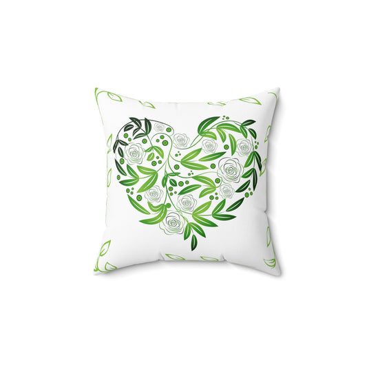 Decorator Pillow - Beautiful Indoor Green Floral Heart Pillow, Spun Polyester Square Pillow, Indoor Pillow for Living Room Couch or Bedroom