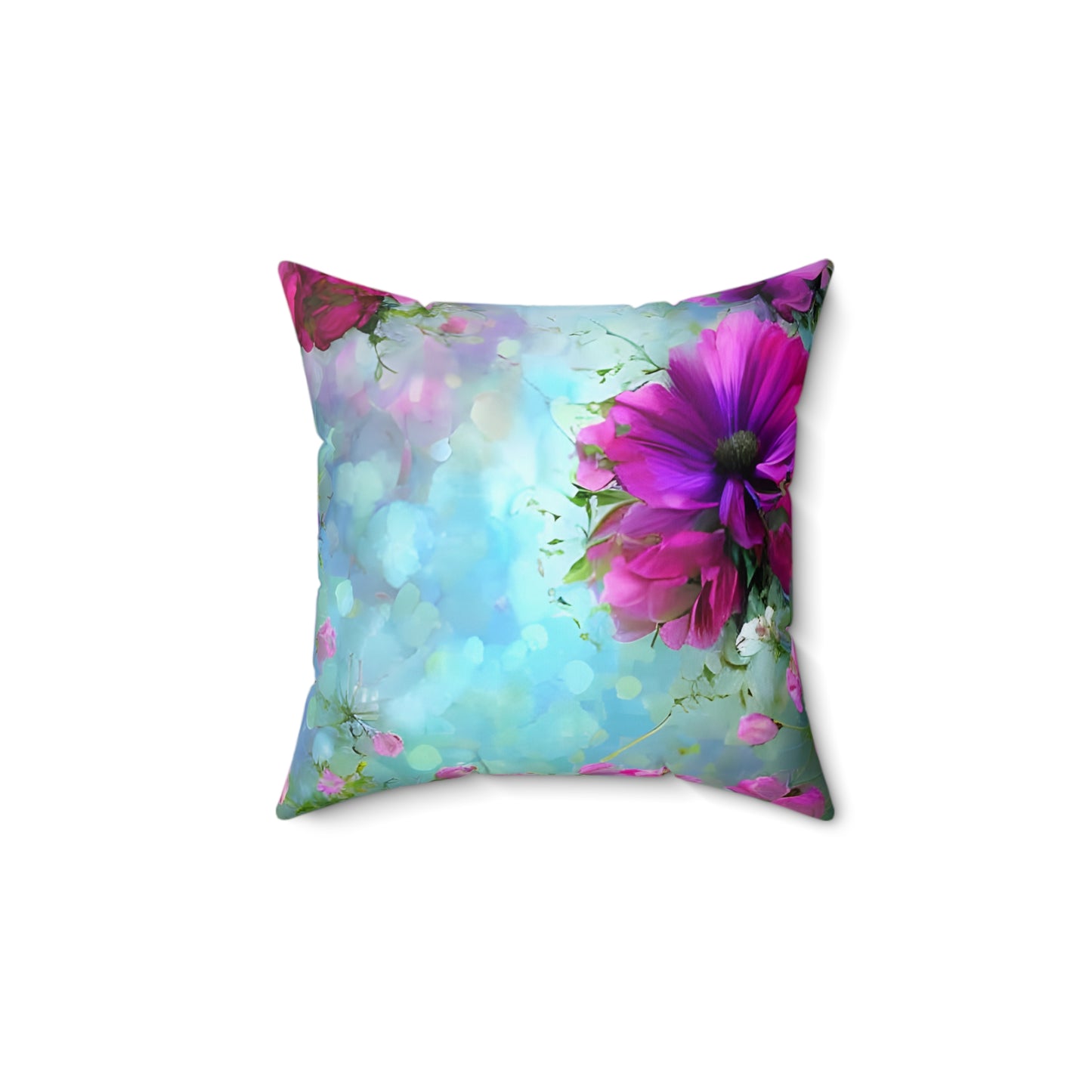 Beautiful Purple Flowers and Light Blue Sky Square Pillow, Comes in 4 Sizes