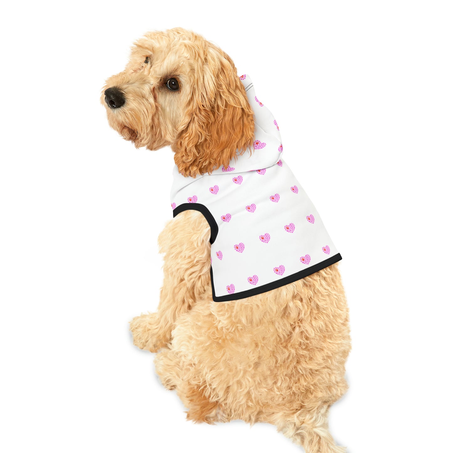 Pink Hearts Pattern Pet Hoodie, 5 Sizes To Choose From