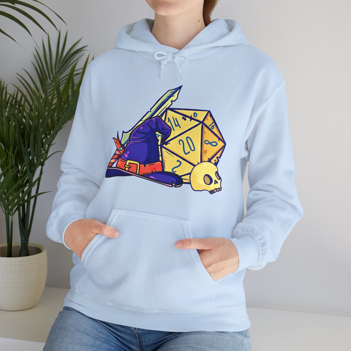 Wizard Hat, Sword, and Dice Unisex Heavy Blend™ Hooded Sweatshirt, Gaming Hoodie