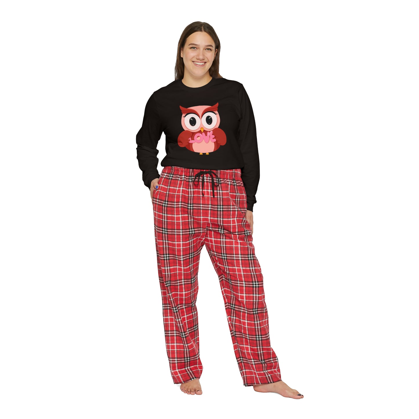 Owl "Love" Women's Long Sleeve Pajama Set, Adorable Pajama Set, 100% Cotton