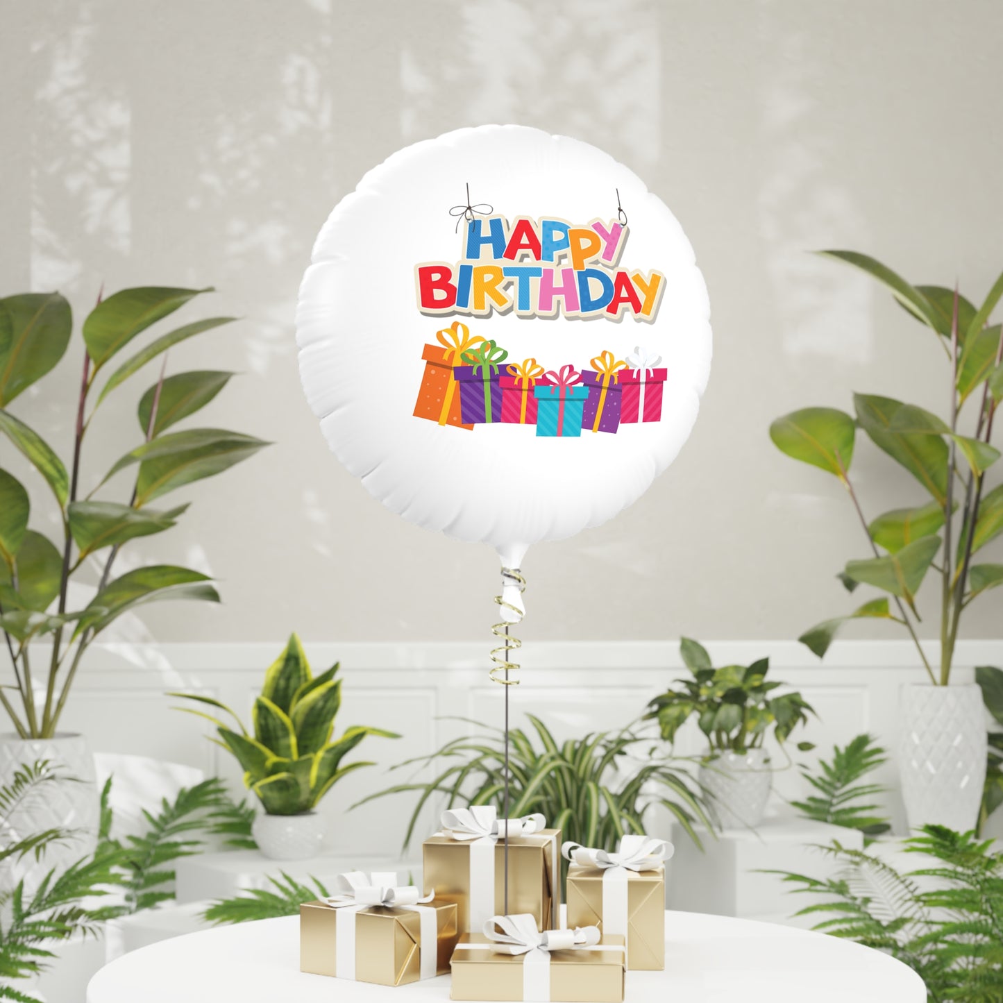 "Happy Birthday" with Colorful Presents Mylar Helium Balloon, Helium-Ready, 22"