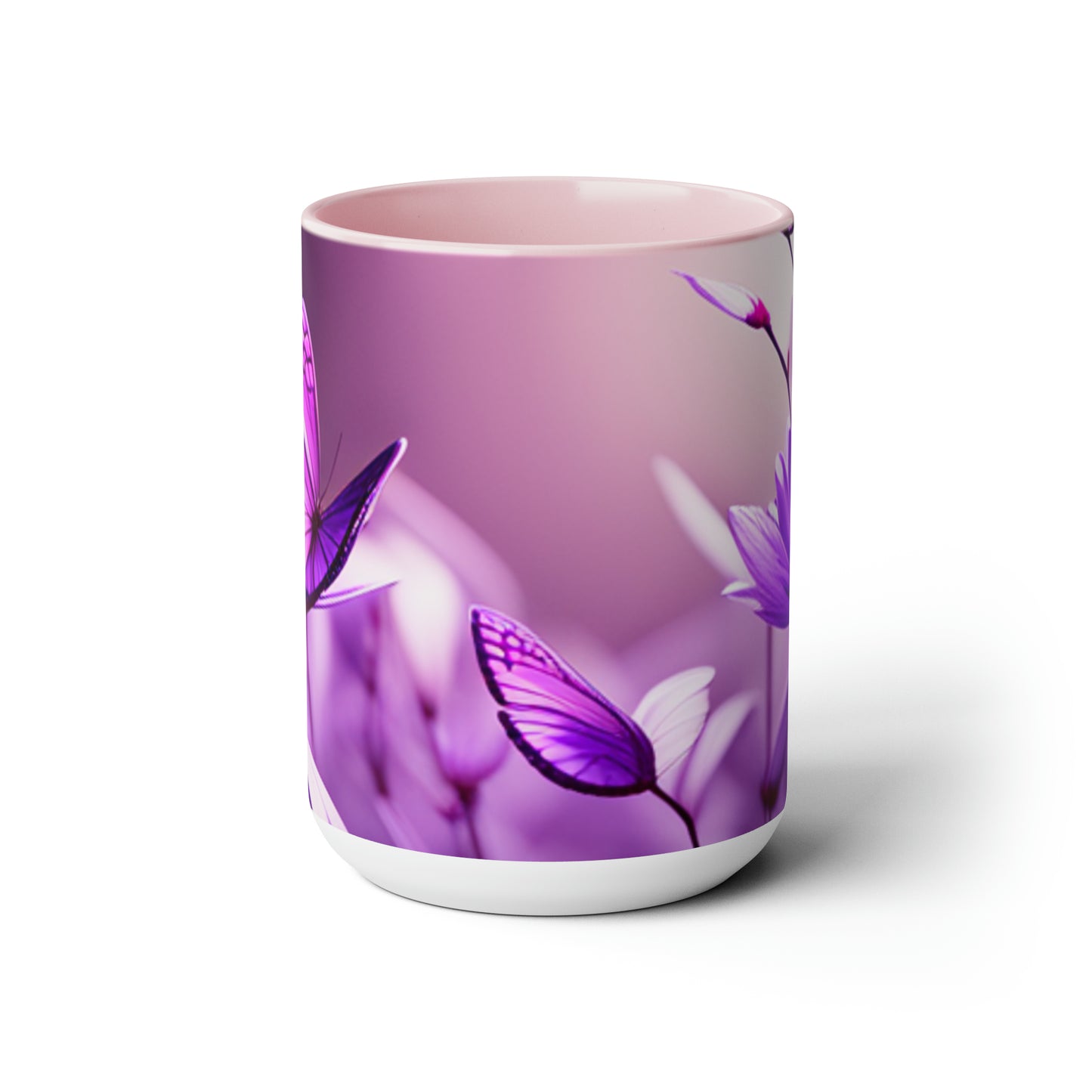 Beautiful Butterflies Purple Mug, Two-Tone Coffee Mugs, 15oz, Glossy Finish, Choose Your Handle and Inside Color