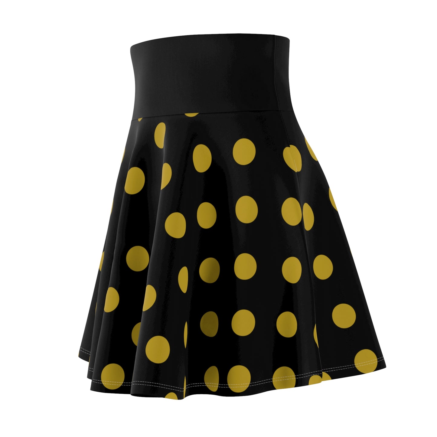Black and Gold Polka Dot Women's Skater Skirt (AOP), Fashionable Skater Skirt