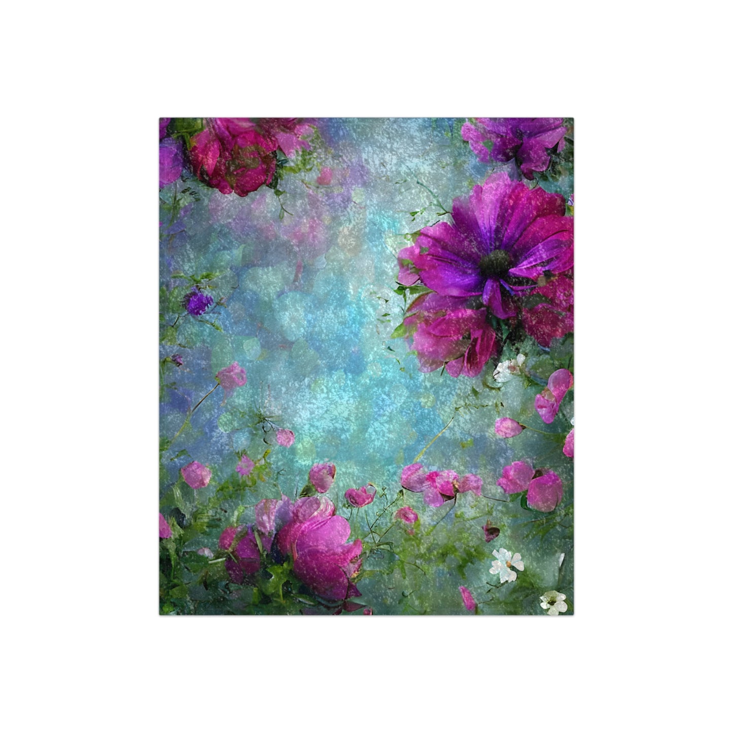 Beautiful Purple Flowers in Blue Sky Crushed Velvet Blanket, Shiny Finish