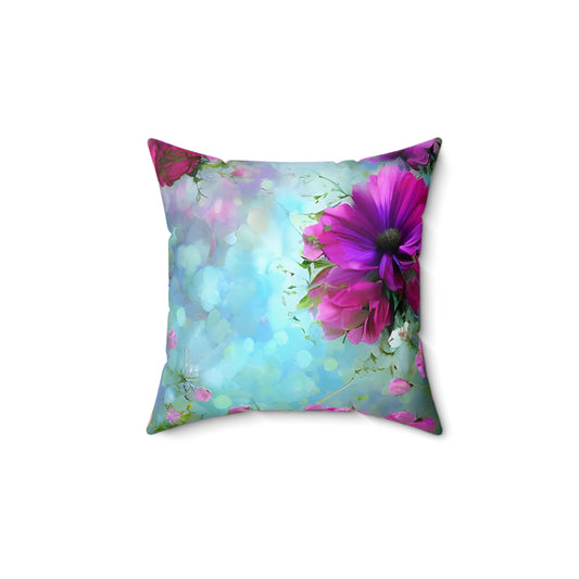 Beautiful Purple Flowers and Light Blue Sky Square Pillow, Comes in 4 Sizes