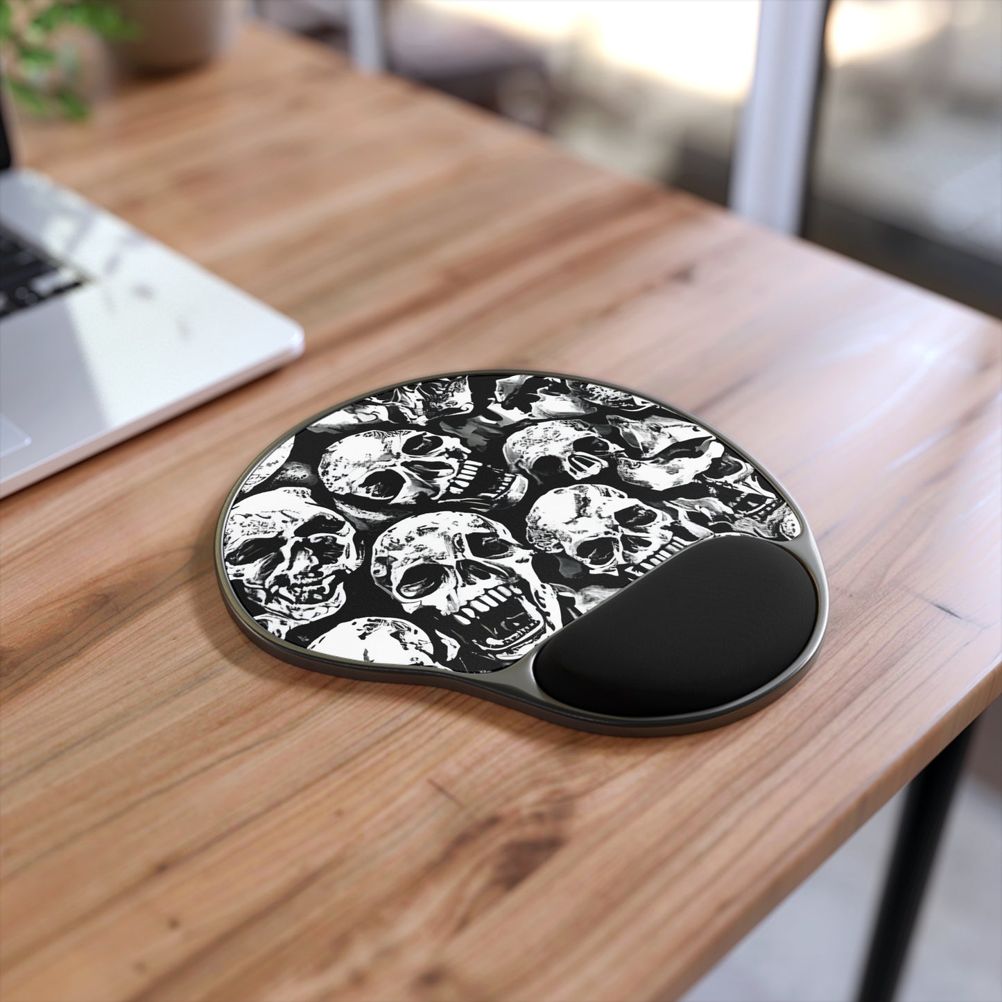 Skull Pile Mouse Pad With Wrist Rest, Memory Foam Wrist Support
