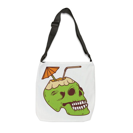 Skull Umbrella Drink Tote, Adjustable Tote Bag (AOP) with Interior Zippered Pocket, Available in 2 Sizes