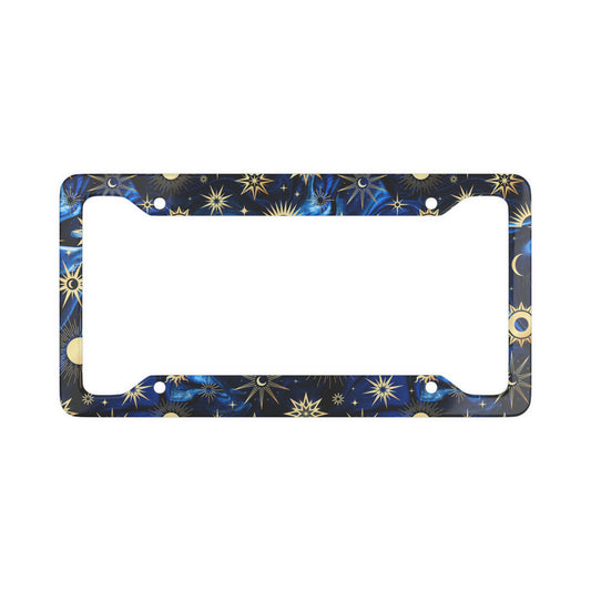 License Plate Frame - Celestial Moon, Star, & Sun License Plate Frame, 4 Pre-Drilled Holes for Easy Installation, Lightweight Aluminum, Size 12.2" x 6.3"