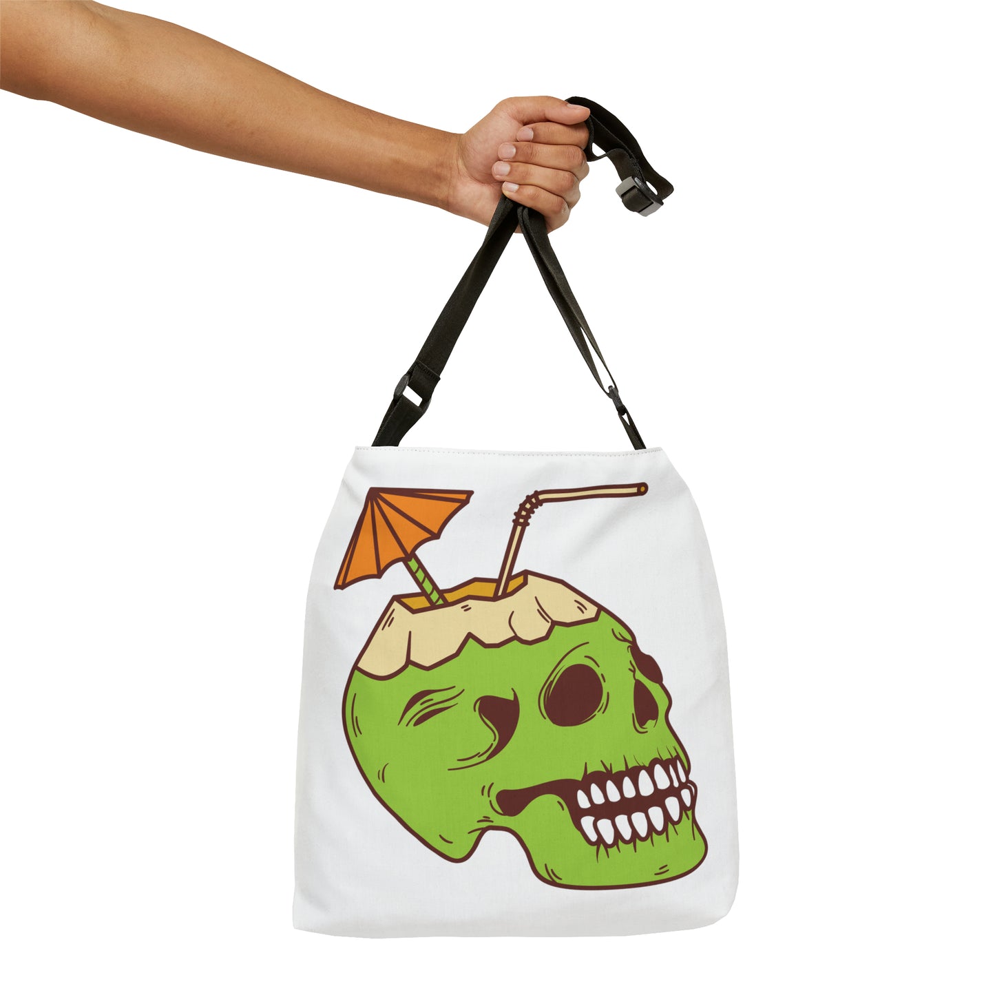 Skull Umbrella Drink Tote, Adjustable Tote Bag (AOP) with Interior Zippered Pocket, Available in 2 Sizes
