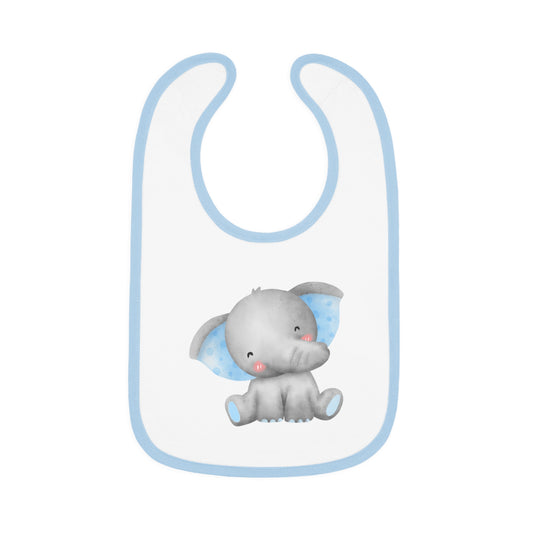Baby Bib - Blue Elephant Baby Contrast Trim Jersey Bib, Velcro Close